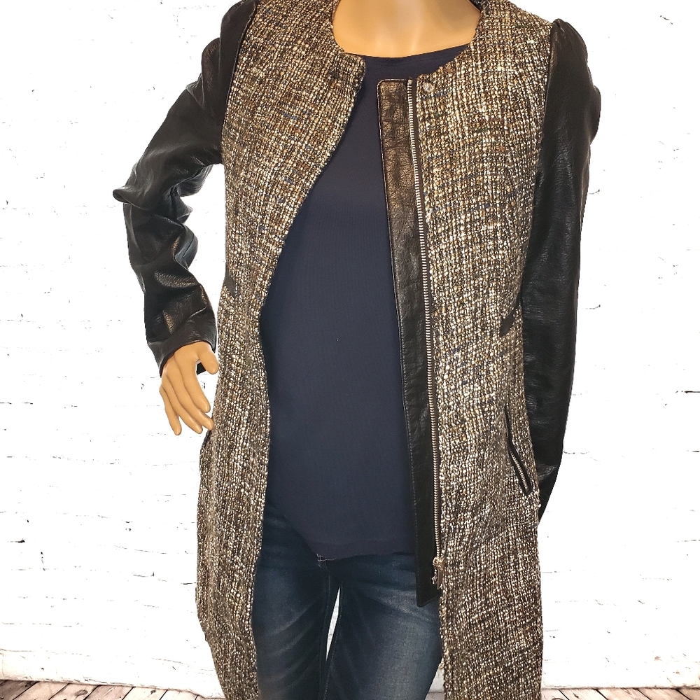 H&M tweed and vegan leather mid-length jacket - Picture 8 of 8